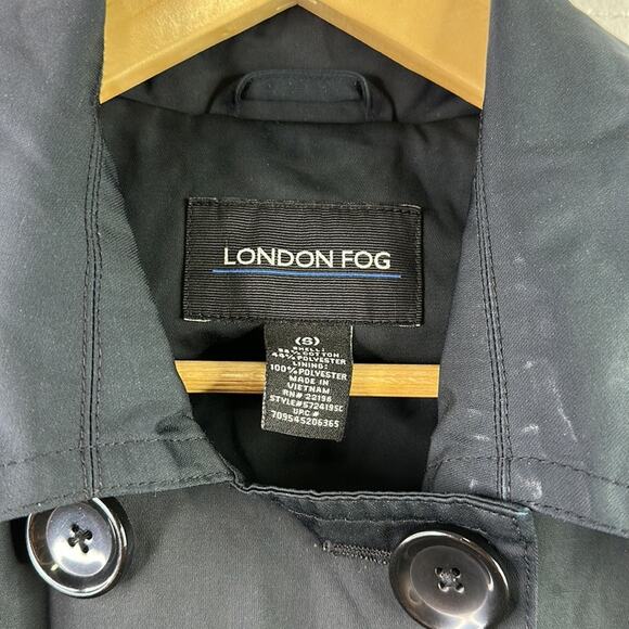 LONDON FOG‎ Black Double Breasted Button Up Trench Coat Jacket Size Small - Picture 7 of 9